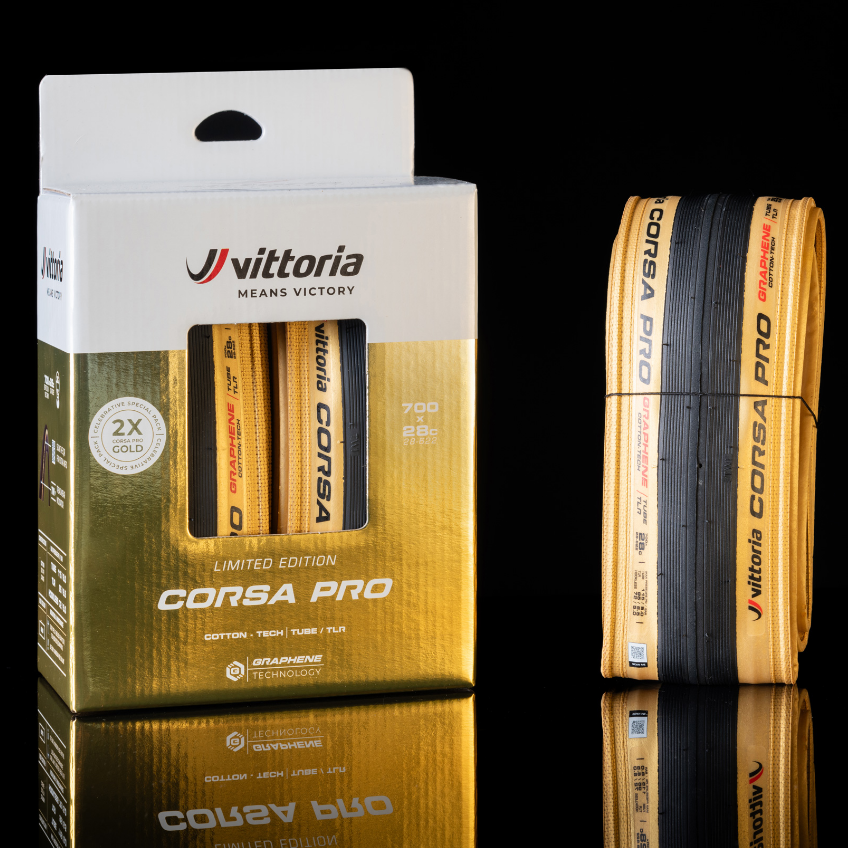 Unique golden tires celebrating Corsa PRO's golden year